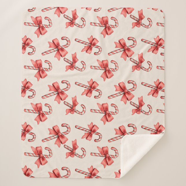 Christmas Candy Canes Sherpa Blanket (Front)
