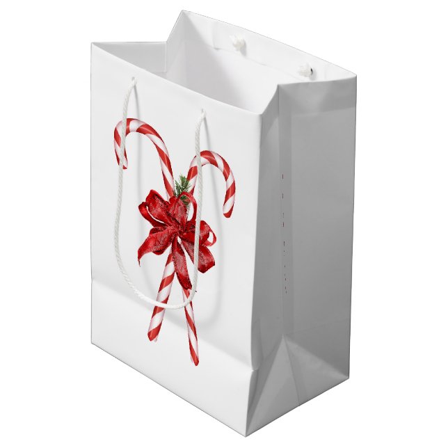Christmas Candy Canes Tied with a Bow Medium Gift Bag (Front Angled)