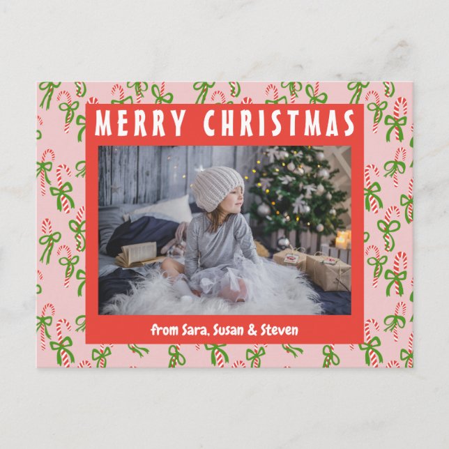 Christmas Candy Canes Xmas Holiday CUSTOM Photo Postcard (Front)