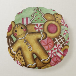 Christmas Candy Cookies Round Pillow