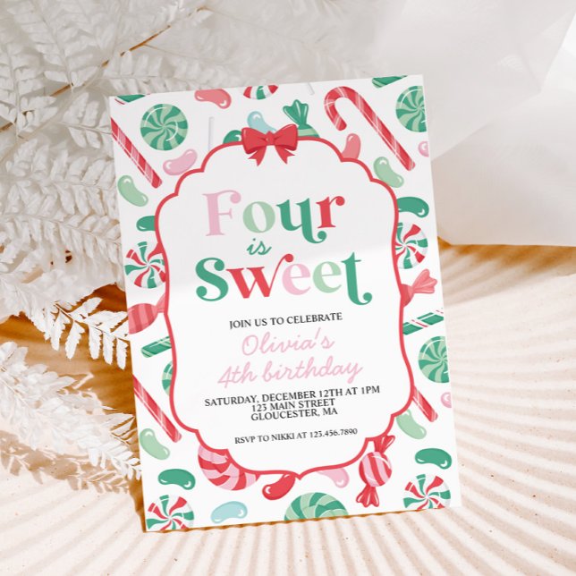 Christmas Candy Four is Sweet 4th Birthday Invitation (Creator Uploaded)