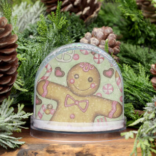 Christmas Candy Gingerbread Cookies Snow Globe 