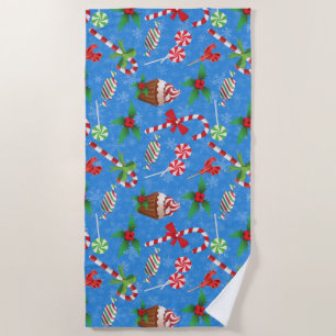 Christmas Candy, lollipop and cake Beach Towel