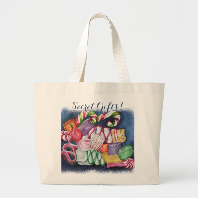 CHRISTMAS CANDY SECRET GIFTS LARGE TOTE BAG (Front)