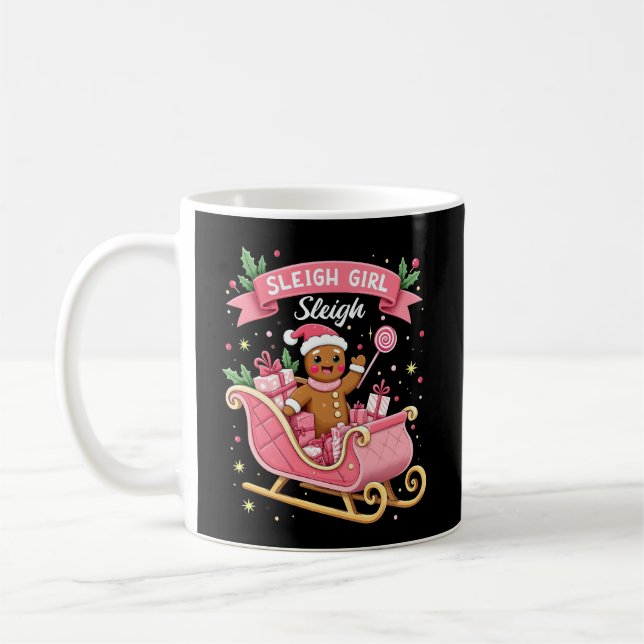 Christmas Candy Sleigh Girl Gingerbread Holiday Coffee Mug (Left)