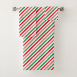 Christmas Candy Stripe Bathroom Bath Towel Set