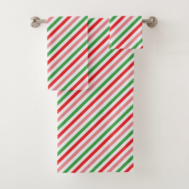 Christmas Candy Stripe Bathroom Bath Towel Set (Insitu)
