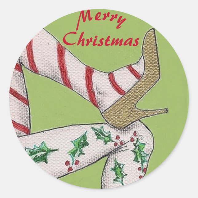 Christmas Candy-stripe Legs in High Heels -- Classic Round Sticker (Front)