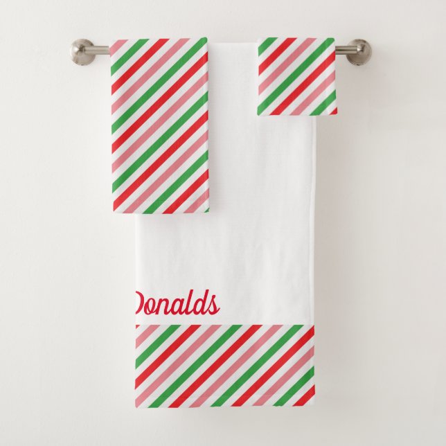 Christmas Candy Stripe Name Monogram Towel Set (Insitu)