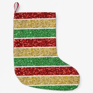 Christmas Candy Stripes Red Green Golden Yellow Small Christmas Stocking