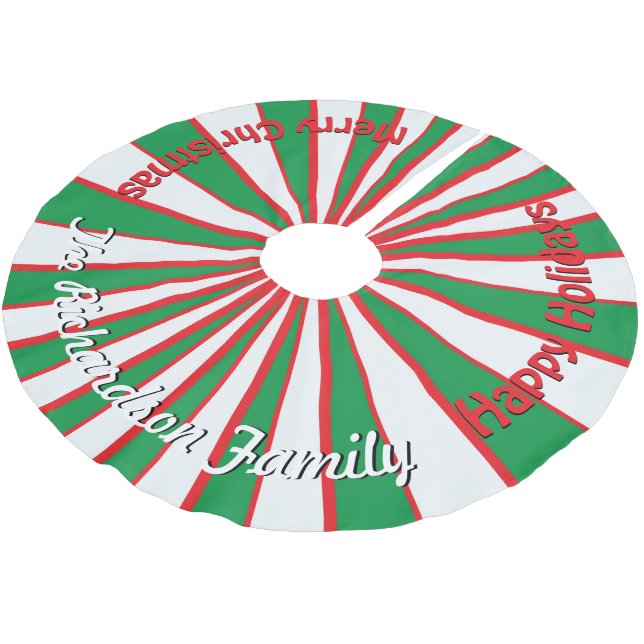 Christmas Candy Stripes YOUR NAME HERE Tree Skirt (Angled)