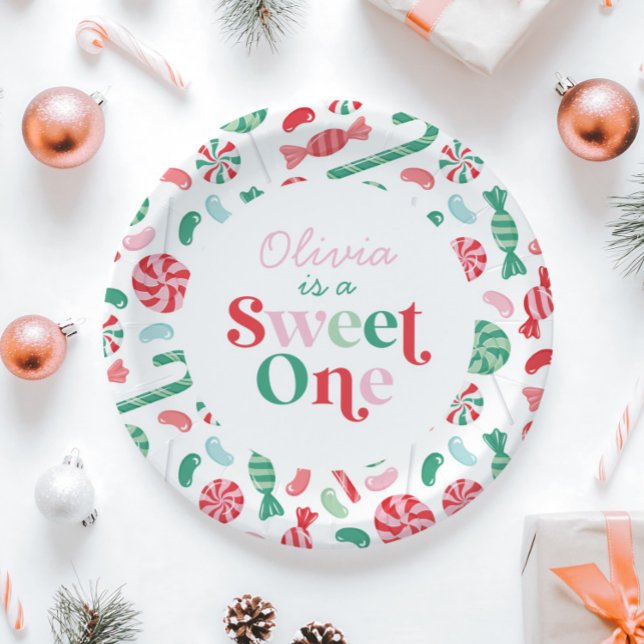 Christmas Candy Sweet One First Birthday Paper Plate (Creator Uploaded)