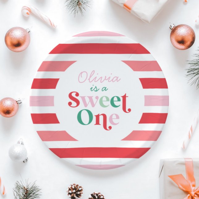 Christmas Candy Sweet One First Birthday Paper Plate (Creator Uploaded)