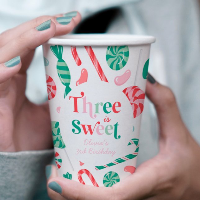 Christmas Candy Three is Sweet 3rd Birthday Paper Cups (Creator Uploaded)
