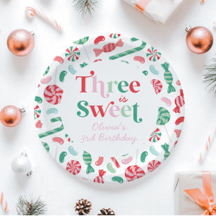 Christmas Candy Three is Sweet 3rd Birthday Paper Plate