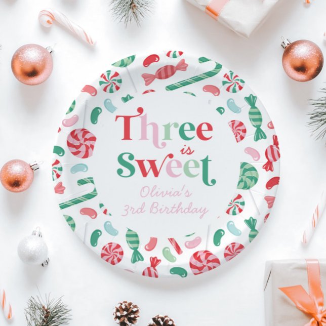 Christmas Candy Three is Sweet 3rd Birthday Paper Plate (Creator Uploaded)