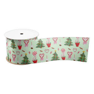 Christmas Candy Trees Pattern Satin Ribbon