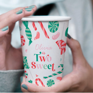 Christmas Candy Two Sweet 2nd Birthday Paper Cups