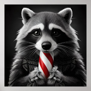 Christmas Candycane Raccoon Poster