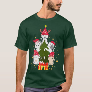 Christmas Caps Stars Cute Cats Christmas Tree  T-Shirt