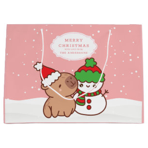 Christmas Capybara And Snowman Cute Large Gift Bag