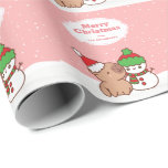Christmas Capybara And Snowman Cute Wrapping Paper<br><div class="desc">Give your gifts a festive touch with our Christmas Capybara and Snowman Cute Wrapping Paper. Featuring a loveable design of Capybara in Santa hat and Snowman in winter costume frolicking on a white and pink snow background. Customise it with your preferred name, family name, or business name to add a...</div>
