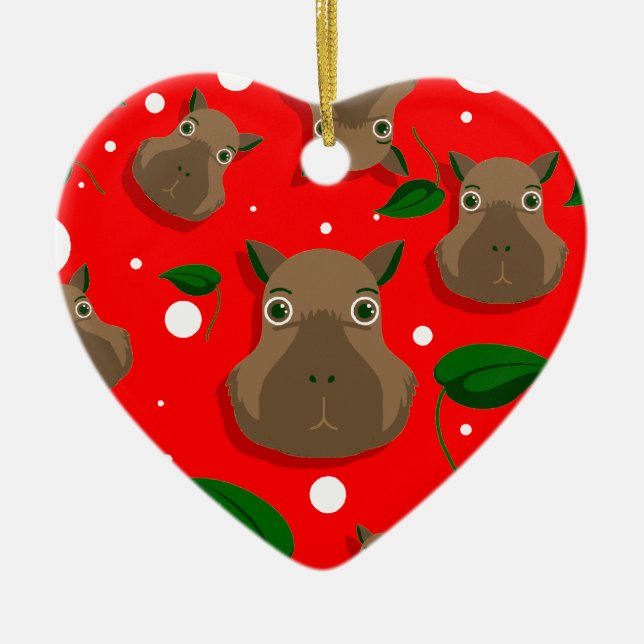 christmas capybara ceramic ornament (Front)
