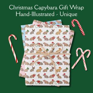 Christmas Capybara Cute Zoo Animal Hand-Drawn Wrapping Paper Sheet