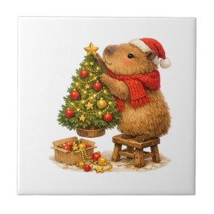 Christmas Capybara Decorating Tree Ceramic Tile