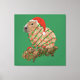 Christmas Capybara Family Wrapped in Lights Canvas Print
