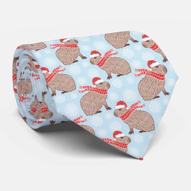 Christmas Capybara Funny Festive Animal Tie (Rolled)