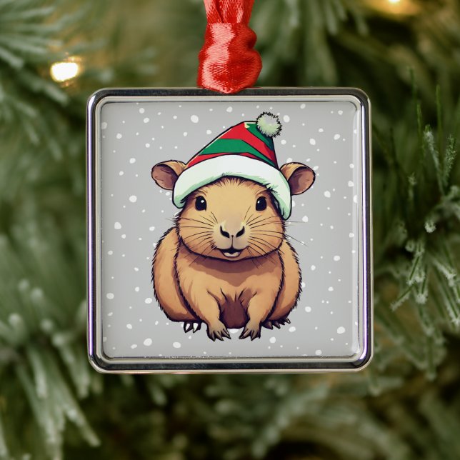 Christmas Capybara Metal Ornament (Tree)