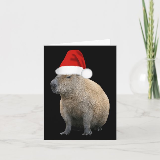 Christmas Capybara Santa Hat  Card (Front)