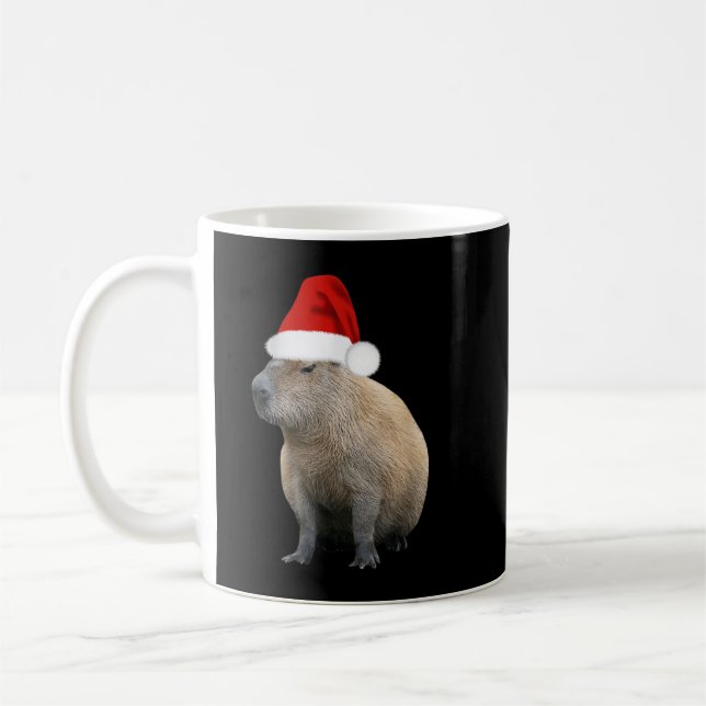 Christmas Capybara Santa Hat  Coffee Mug (Left)