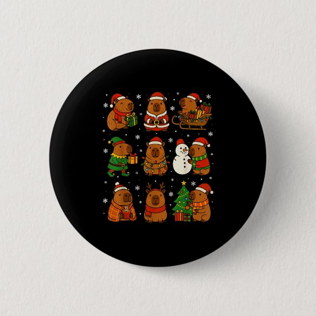 Christmas Capybara Santa Hat Funny Xmas Men Women  6 Cm Round Badge (Front)