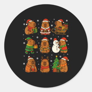 Christmas Capybara Santa Hat Funny Xmas Men Women  Classic Round Sticker