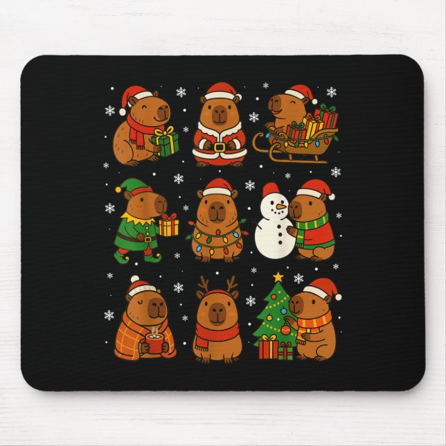 Christmas Capybara Santa Hat Funny Xmas Men Women  Mouse Pad (Front)