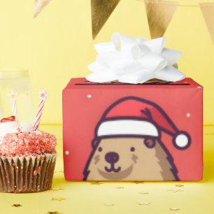 Christmas Capybara Santa Hat Wrapping Paper