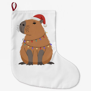 Christmas Capybara With Santa Hat Xmas Lights Large Christmas Stocking