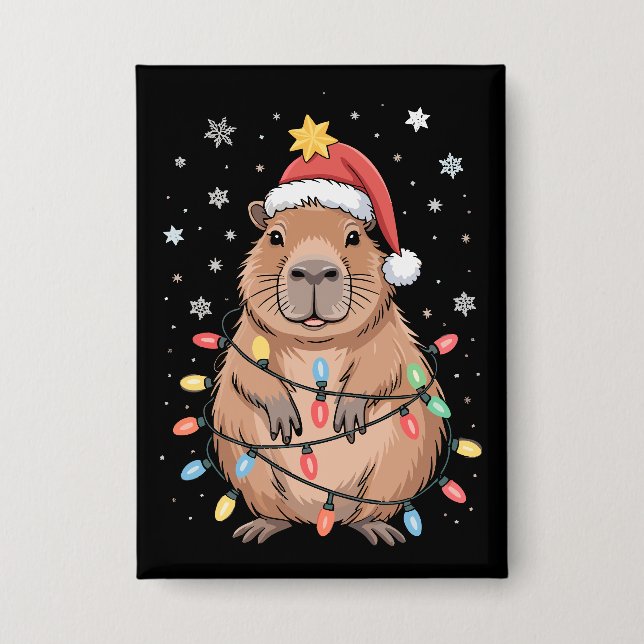 Christmas Capybara With Santa Hat Xmas Lights Tree (Front)