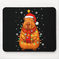 Christmas Capybara With Santa Hat Xmas Lights Tree