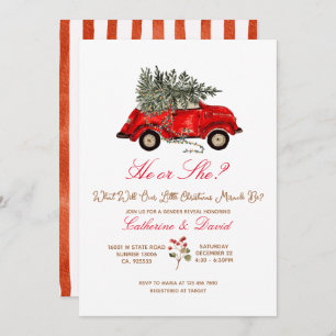 Christmas Car and Tree Gender Reveal Invitation