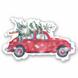 Christmas Car and Tree Vinyl Sticker