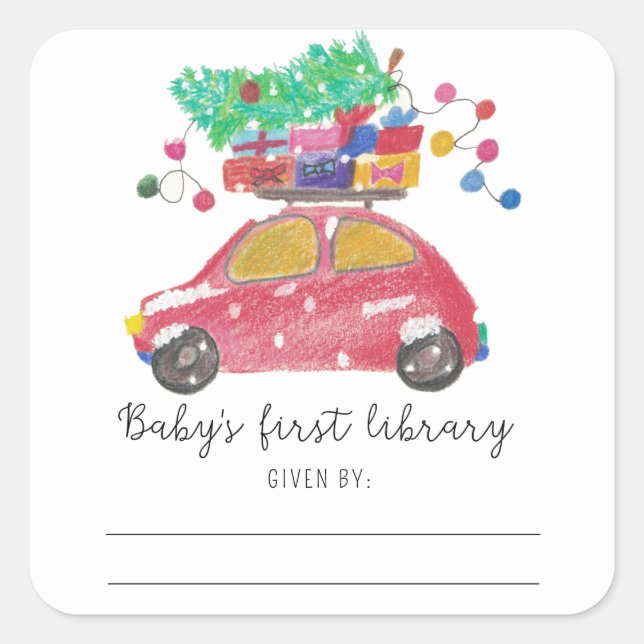 Christmas car - baby's first library square sticker (Front)