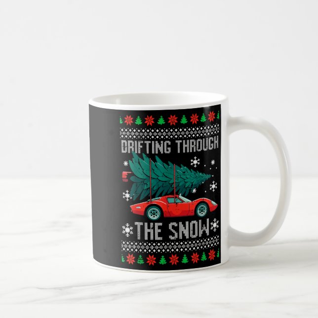 Christmas Car Drifting Through Snow Ugly Xmas Men  Coffee Mug (Right)