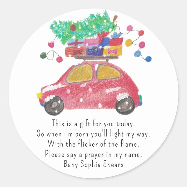 Christmas car - Prayer candle label  (Front)