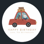 Christmas Car Travel Bunny Rabbit Personalised Classic Round Sticker<br><div class="desc">Cute bunny rabbit travelling in a car for Christmas. Personalise it with your name.</div>