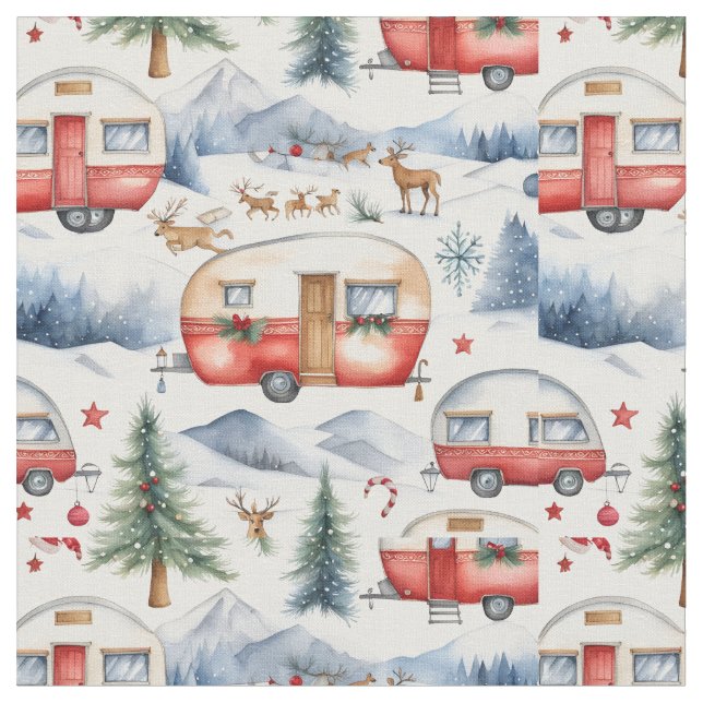 Christmas Caravan, Snow, Deer Fabric (Close Up)