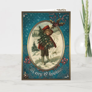 Christmas Card - A child with a Christmas tree.