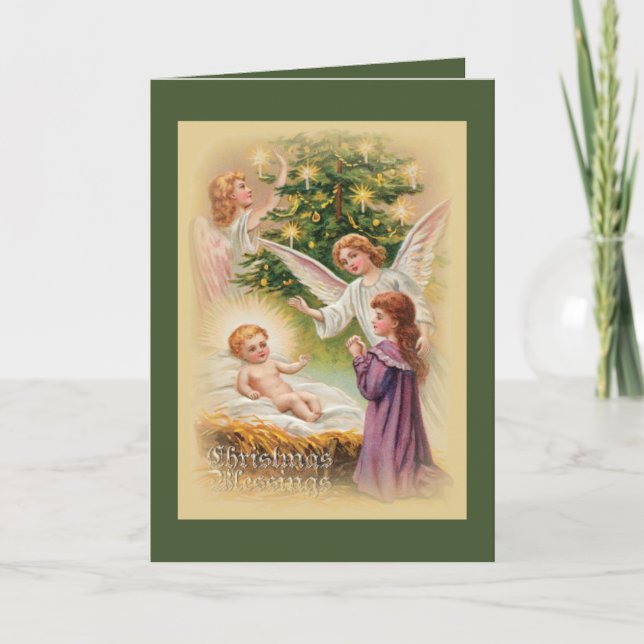 Christmas card Baby Jesus Angels Christmas Tree (Front)